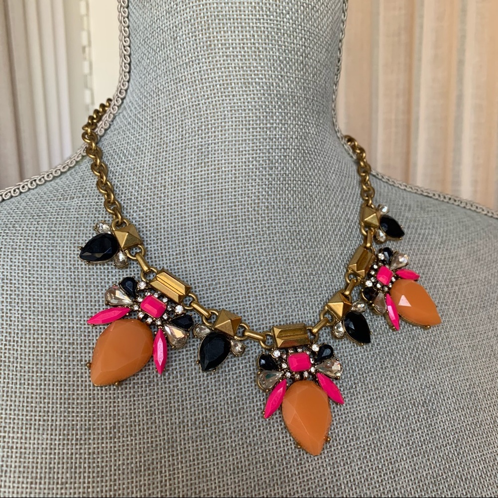 J Crew Statement Necklace Rhinestone Bib Colorful - Picture 4 of 16